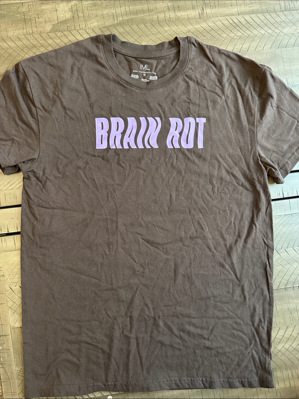 Brain Rot Short Sleeve Graphic Tee in Brown with Purple Print